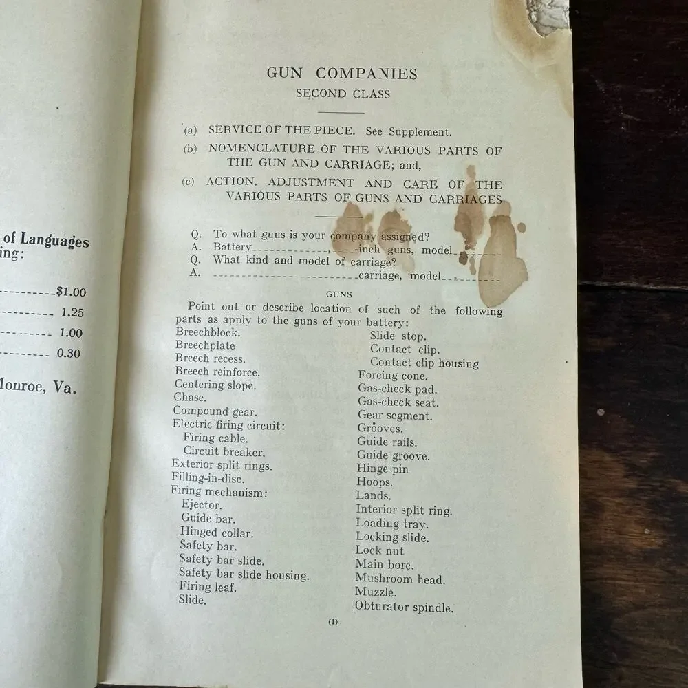 1917-1918 WWI Gunner's Instruction‎ Manual 14 Edition Gun Companies Book